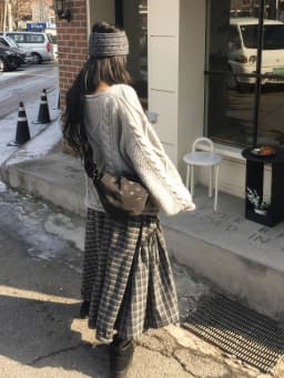 Retro Plaid Drawstring A-Line Skirt Women's Fashion Item Design Versatile Spring 2026 Commute Style Korean Version Cotton