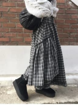Retro Plaid Drawstring A-Line Skirt Women's Fashion Item Design Versatile Spring 2026 Commute Style Korean Version Cotton