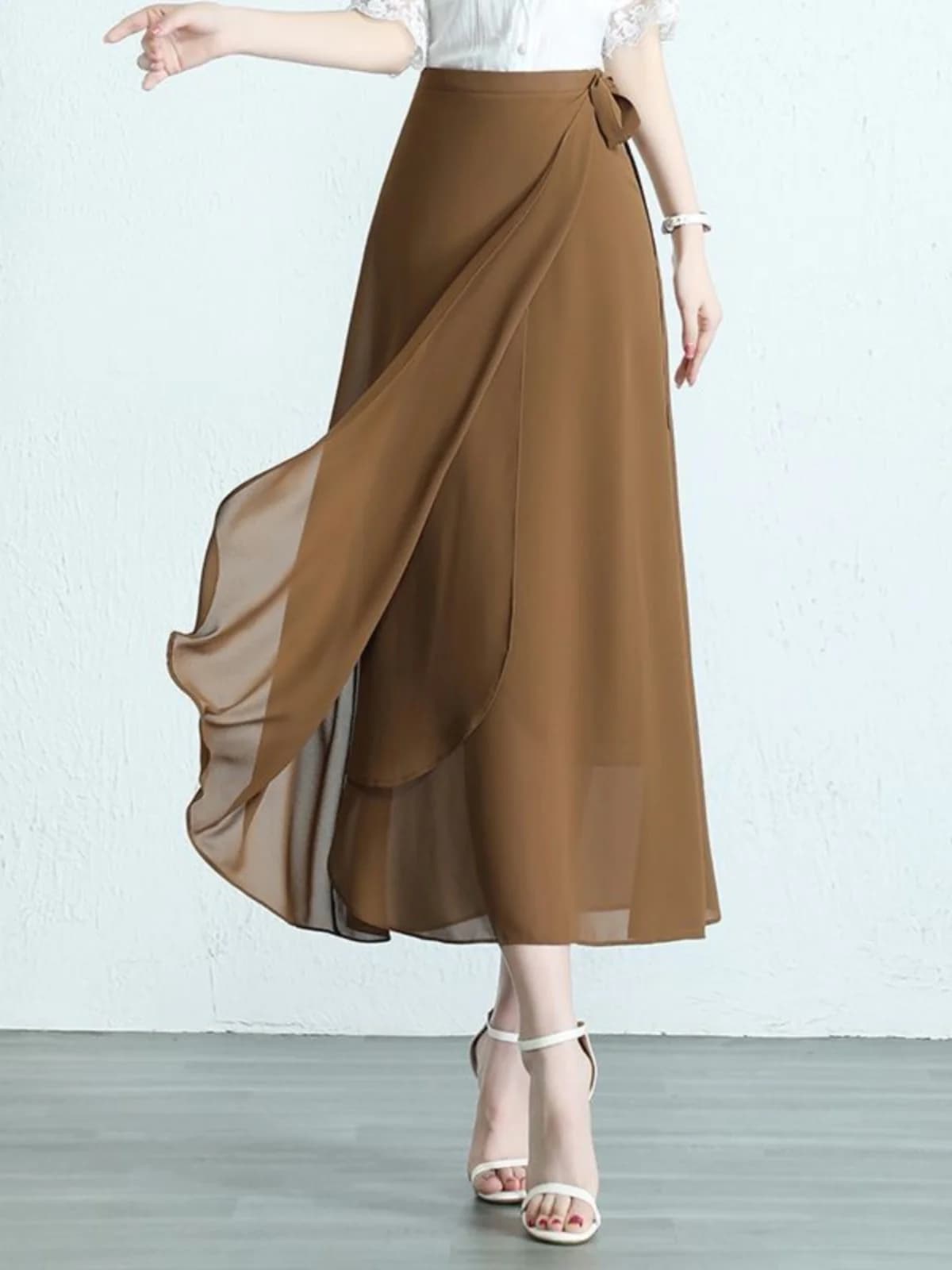 High Waist Summer Skirt Women's Chiffon Skirt Slimming And Sli Midi Skirt Polyester Fiber 2024 New Sle