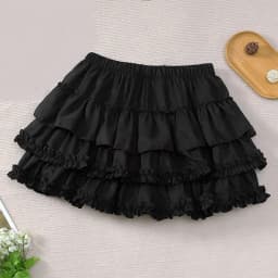 Women Black Short Skirt Japanese Preppy Style Skirt Female Elastic Waist Tutu Skirts Lace Ruffles A-line Mini Pleated Cake Skirt