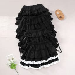 Women Black Short Skirt Japanese Preppy Style Skirt Female Elastic Waist Tutu Skirts Lace Ruffles A-line Mini Pleated Cake Skirt