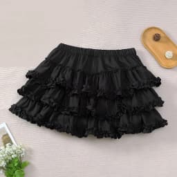 Women Black Short Skirt Japanese Preppy Style Skirt Female Elastic Waist Tutu Skirts Lace Ruffles A-line Mini Pleated Cake Skirt