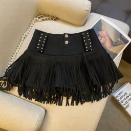 Women's Y2K Harajuku Fringe Rivet Mini Skirt American Retro High Waist A Line Skirt Vintage Gurenge Fashion Summer Skirt New