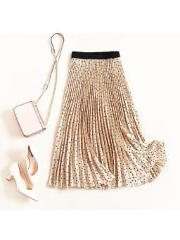Women's High Waist Pleated Skirt Spring Autumn Velvet Print Midi Maxi Long Skirts Femme Faldas Mujer