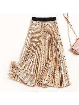 Women's High Waist Pleated Skirt Spring Autumn Velvet Print Midi Maxi Long Skirts Femme Faldas Mujer