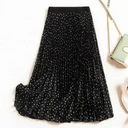 Women's High Waist Pleated Skirt Spring Autumn Velvet Print Midi Maxi Long Skirts Femme Faldas Mujer