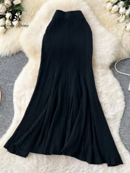 SINGREINY Female French Knitted Mermaid Skirt Autumn Stretch High Waist Rib Knit Classy Winter Thick Versatile Basics Long Skirt