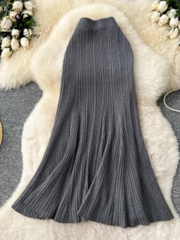 SINGREINY Female French Knitted Mermaid Skirt Autumn Stretch High Waist Rib Knit Classy Winter Thick Versatile Basics Long Skirt
