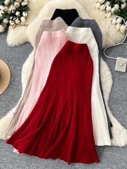 SINGREINY Female French Knitted Mermaid Skirt Autumn Stretch High Waist Rib Knit Classy Winter Thick Versatile Basics Long Skirt