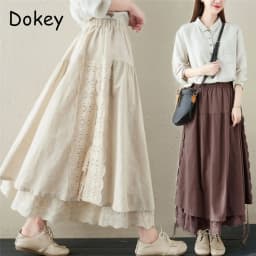 Japanese Mori Girl Embroidery Lace Cotton Linen Skirts Women Summer Vintage High Waist Casual A-Line Boho Skirts Faldas Mujer