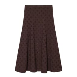 YENKYE New 2026 Women Brown Hollow Out Embroidery Midi Skirt Casual High Waist A-line Holiday Summer Skirts Faldas Mujer