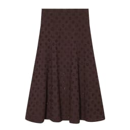 YENKYE New 2026 Women Brown Hollow Out Embroidery Midi Skirt Casual High Waist A-line Holiday Summer Skirts Faldas Mujer