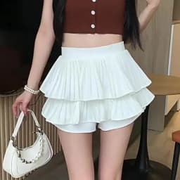 Preppy Style Elastic High waist Fluffy Skirt Double Layered Pleated Ruffled Edge Mini Cake Skirt Cute Hotsweet Y2K Skirt Pants