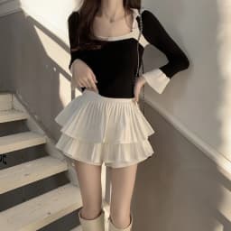 Preppy Style Elastic High waist Fluffy Skirt Double Layered Pleated Ruffled Edge Mini Cake Skirt Cute Hotsweet Y2K Skirt Pants