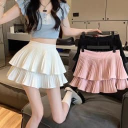 Preppy Style Elastic High waist Fluffy Skirt Double Layered Pleated Ruffled Edge Mini Cake Skirt Cute Hotsweet Y2K Skirt Pants