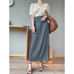 Miyake Pleated Classic Elastic Waistband Straight Casual Skirts (90CM)