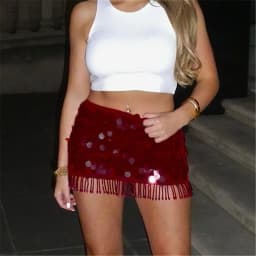 Sexy Tassels Sequins Mini Skirt Women Fashion Bodycon A-line Mini Skirt Summer Glitter Lady Party Club Dress High Street Wear