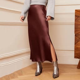 Silk Satin Skirts For Women Korean Style High Waist Skirt With Slit Fashion Faldas Mujer Elegant Solid Long Pencil Skirts 2025
