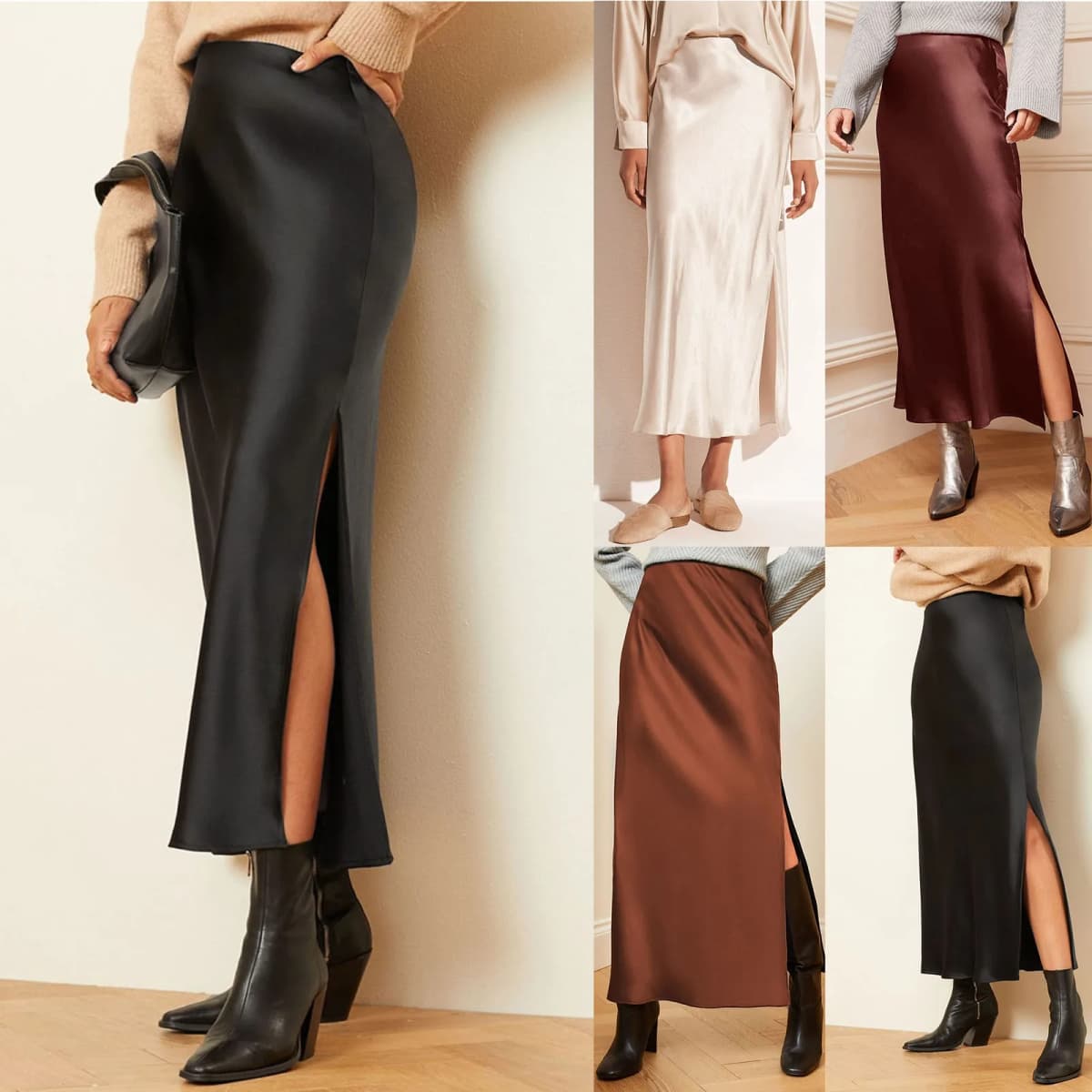 Silk Satin Skirts For Women Korean Style High Waist Skirt With Slit Fashion Faldas Mujer Elegant Solid Long Pencil Skirts 2025