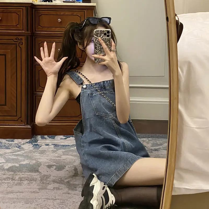 Woman Skirts Summer High Waist Loose Denim Suspender Skirt Women's Jumpsuit Skirt Mujer Faldas Saias Mulher
