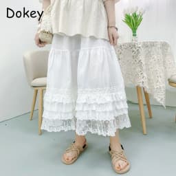 Vintage Lace Ruffled Kawaii Skirt Women Mori Girl High Waist Loose Cotton Linen Lolita Cake Skirt Casual Petticoat A-line Skirts