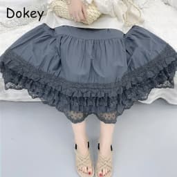 Vintage Lace Ruffled Kawaii Skirt Women Mori Girl High Waist Loose Cotton Linen Lolita Cake Skirt Casual Petticoat A-line Skirts