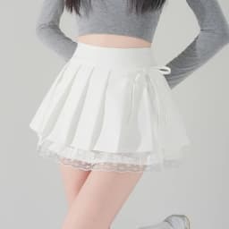 Casual Girls Lace Patchwork Pleated Skirt Women's High Waist Y2k Clothes Korean Summer Grey A-Line Sweet Mini Skirt with Shorts