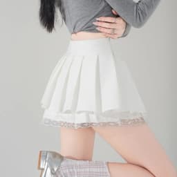 Casual Girls Lace Patchwork Pleated Skirt Women's High Waist Y2k Clothes Korean Summer Grey A-Line Sweet Mini Skirt with Shorts