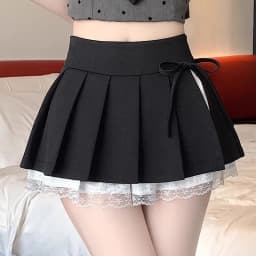 Casual Girls Lace Patchwork Pleated Skirt Women's High Waist Y2k Clothes Korean Summer Grey A-Line Sweet Mini Skirt with Shorts