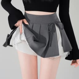 Casual Girls Lace Patchwork Pleated Skirt Women's High Waist Y2k Clothes Korean Summer Grey A-Line Sweet Mini Skirt with Shorts