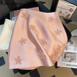 Temperament Women Skirt High Waist A-line Jupe Fashion Beading Vintage Saia Korean Mini Skirts 2025 Faldas Mujer De Moda 27r897