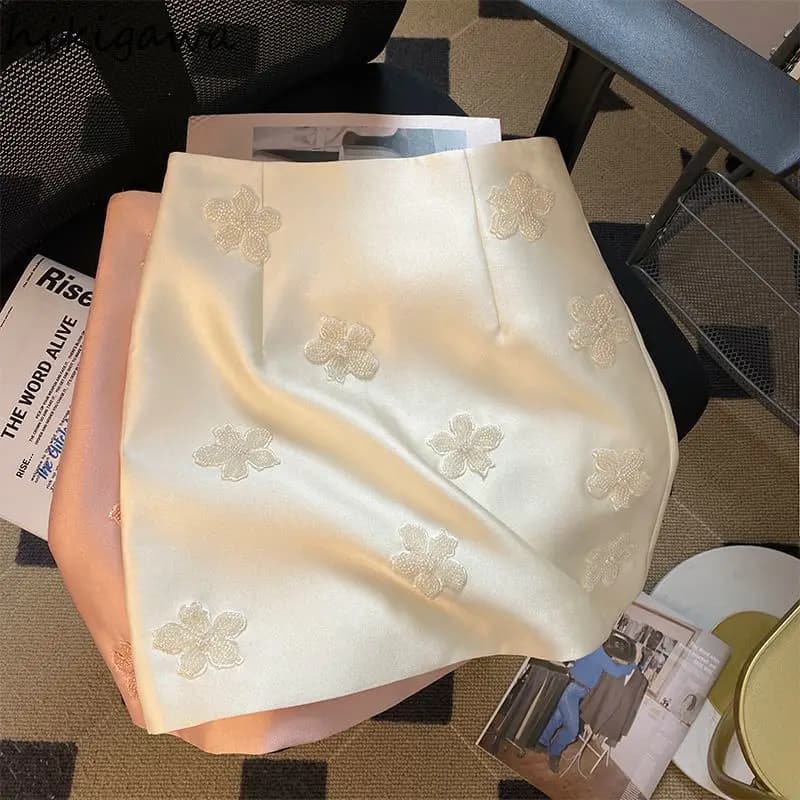 Temperament Women Skirt High Waist A-line Jupe Fashion Beading Vintage Saia Korean Mini Skirts 2025 Faldas Mujer De Moda 27r897
