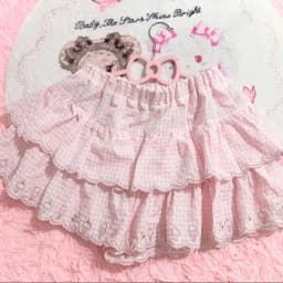 Kawaii Sweet Pink Mini Skirt Gingham Print Tiered Ruffle Ice Cream Motif Y2K Japanese Harajuku Subculture Daily Bottoms Skirts
