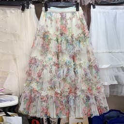 Elegant Long 2025 Patchwork Flower Print Tulle Skirt plus Size Women's Cake Style Half Body Fairy Tale Skirts