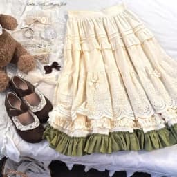 Lolita Midi Skirt Women Vintage Embroidery Lace Floral Bow Ruffles Long Skirts Kawaii Schoolgirl Prairie Chic Pink Y2k Skirt