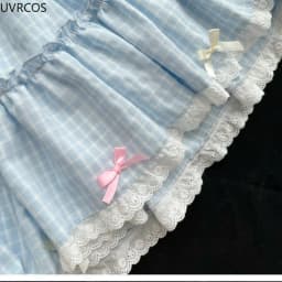 Kawaii Lolita Blue Plaid Mini Skirt Women Harajuku Y2k Aesthetic Bow Short Skirts Japanese Preppy Style Pleated Fairy Skirt 2024