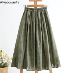 Mori Girl Spring Summer Women Cotton Linen Skirt High Waist Green Floral Printed Vintage Skirt All-Match Elegant Soft Jupe