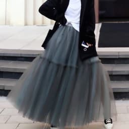 Women Multilayer Ruffles Mesh Skirts Pleated Elegant Lady High Waist Fluffy Maxi Skirt Solid Color Female Party Long Skirts