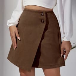 Chic Faux Suede Mini Skirts Women Design Irregular Button Skirts Woman Spring Autumn High Waist Zipper Up A-Line Skirt Ladies