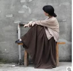 Johnature 2025 Women New Cotton Linen Elastice Waist Floor Length Autumn Pleated Solid Button Casual Long Skirts