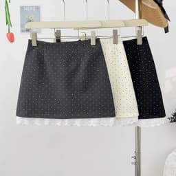 Sweet Polka Dots Mini Skirt Women Summer Lace Patchwork Casual Suit Skirts Korean High Waist A Line Office Lady Zipper Skirt New