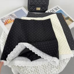 Sweet Polka Dots Mini Skirt Women Summer Lace Patchwork Casual Suit Skirts Korean High Waist A Line Office Lady Zipper Skirt New
