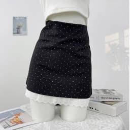 Sweet Polka Dots Mini Skirt Women Summer Lace Patchwork Casual Suit Skirts Korean High Waist A Line Office Lady Zipper Skirt New