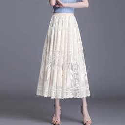 Lace Skirt Women's New A-word Long Skirt Big Swing Gauze Hollow Pleated Skirt