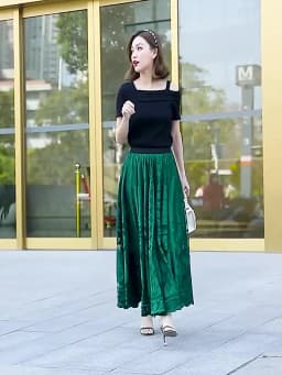 Lace Skirt Women's New A-word Long Skirt Big Swing Gauze Hollow Pleated Skirt