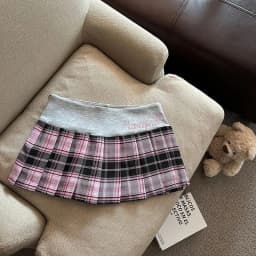 Retro Plaid Pleated Skirt for Women Japanese Style High Waist Patchwork Embroidery Mini Skirts Y2K Sweet Preppy A Line Skirts