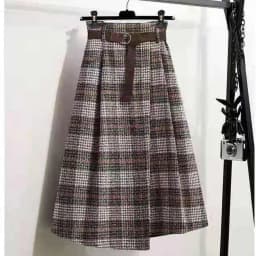 Women‘s Skirt Large Size Tweed Plaid Autumn Winter A-line Mid-length Irregular Pleated Vintage Clothes High Waist Umbrella Skirt