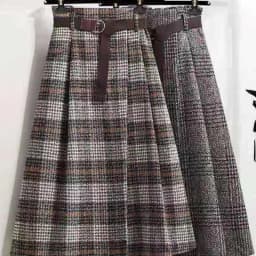 Women‘s Skirt Large Size Tweed Plaid Autumn Winter A-line Mid-length Irregular Pleated Vintage Clothes High Waist Umbrella Skirt