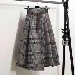 Women‘s Skirt Large Size Tweed Plaid Autumn Winter A-line Mid-length Irregular Pleated Vintage Clothes High Waist Umbrella Skirt