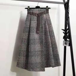 Women‘s Skirt Large Size Tweed Plaid Autumn Winter A-line Mid-length Irregular Pleated Vintage Clothes High Waist Umbrella Skirt